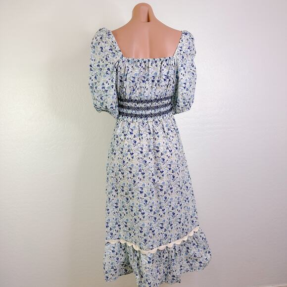 Johnny Was Camille Puff Sleeve Square Smocked Floral Cottagecore Midi Dress NWT - Picture 7 of 13